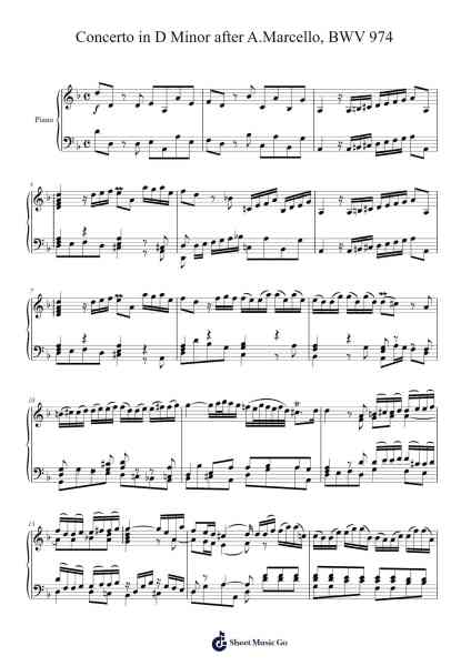 Concerto in D Minor after A. Marcello, BWV 974 Sheet Music by Johann Sebastian Bach-Arr.Wolflor Coltrid