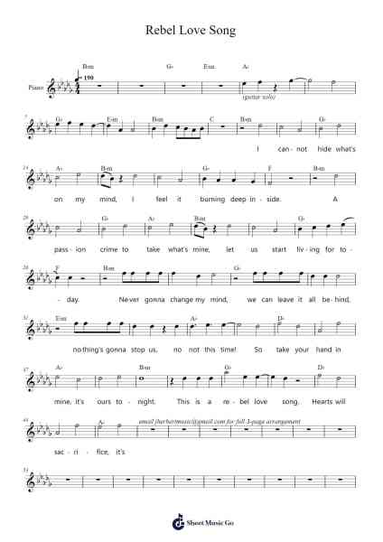 Rebel Love Song Sheet Music by Black Veil Brides-Arr.Lytckey Comnel