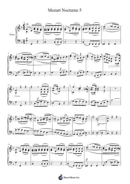 Mozart Nocturne 5 乐谱由 W.A. Mozart - 编曲 Toyngreg