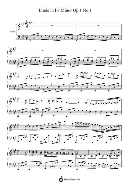 Etude in F# Minor, Op. 1, No. 1 Sheet Music by chunhofung1-Arr.Vanralph Aunald