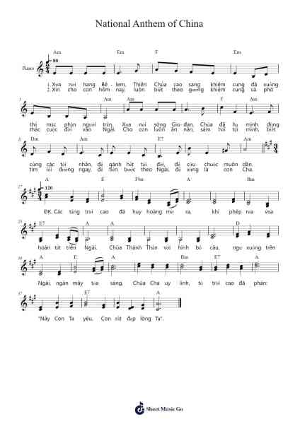 National Anthem of China Sheet Music by Fx. Hùng Minh-Arr.Robva