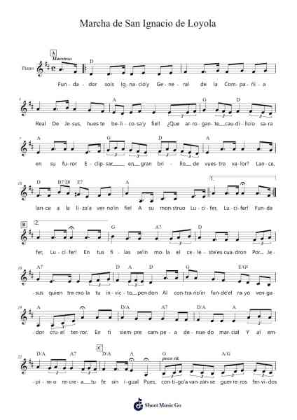 Marcha de San Ignacio de Loyola Sheet Music by SJ Nemesio Otaño-Arr.Bloorgrace Springa