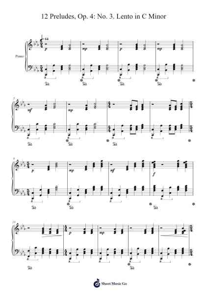 12 Preludes, Op. 4: No. 3. Lento in C Minor Sheet Music by Landon Harrison-Arr.Lanhy