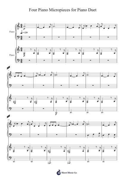 Four Piano Micropieces for Piano Duet Sheet Music by Drake Wheeler-Arr.Borgriel