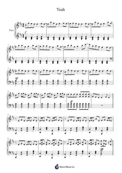 Yeah Sheet Music by OMFG-Arr.Borgcon Keford