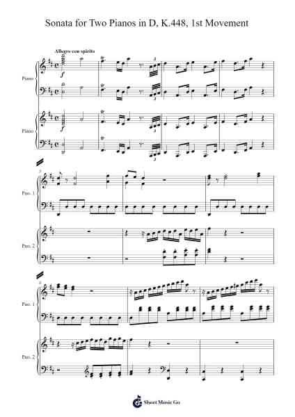 Sonata for Two Pianos in D Major, K. 448: I. Allegro con spirito Sheet Music by Wolfgang Amadeus Mozart-Arr.Corrie