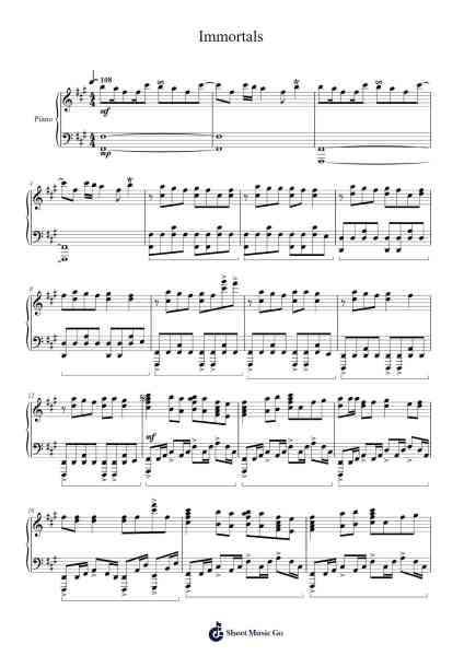 Immortals Sheet Music by Fall Out Boy-Arr.Yvonmand