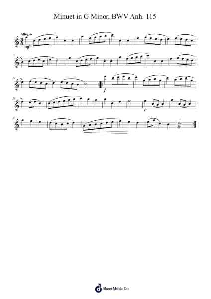 Minuet in G Minor, BWV Anh. 115 Sheet Music by Johann Sebastian Bach-Arr.Kerniei Judkell