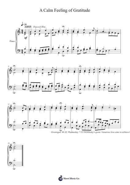 A Calm Feeling of Gratitude Musica per pianoforte di Faithelip - Arr.Joejosh Demptout