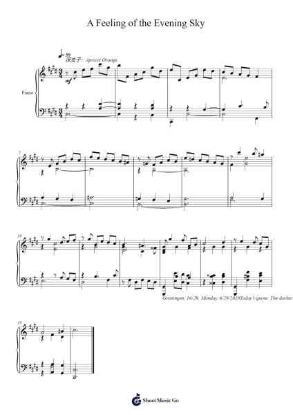 A Feeling of the Evening Sky Notas de música por Faithelip-Arr.Fagee