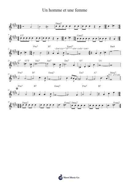 Un homme et une femme Sheet Music by Francis Lai-Arr.Tabbeth Kentthune