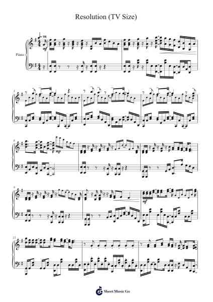 Resolution (TV Size) Sheet Music by Haruka Tomatsu-Arr.Croftlitt