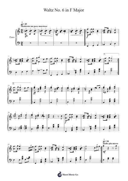 Waltz No. 6 in F Major, Op. 6 No. 2 Sheet Music by Moulduke-Arr.Asmie Panvien