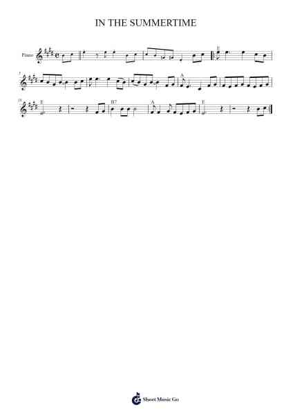 IN THE SUMMERTIME Sheet Music by -Arr.Dilliz Woolfsil
