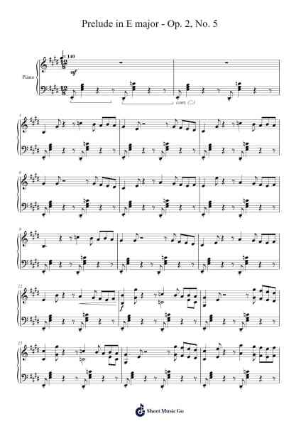 Prelude in E Major, Op. 2, No. 5 Sheet Music by Matthew Jeremiah-Arr.Charfra Tesscer