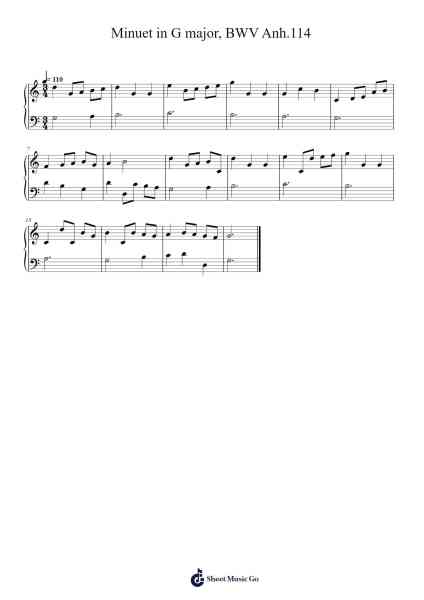 Minuet in G Major, BWV Anh. 114 Sheet Music by Johann Sebastian Bach-Arr.Calmark