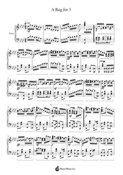 A Rag for 3 Sheet Music by Cameron Lee Simpson-Arr.Irsharp Bartrah