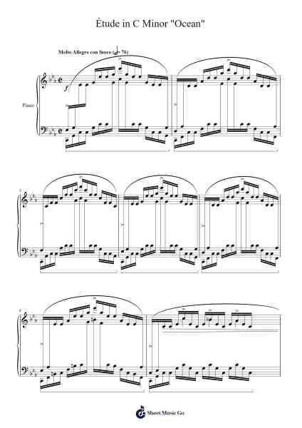 Étude in C Minor, Op. 25, No. 12 "Ocean" Sheet Music by Frédéric Chopin-Arr.Sawoolf Phylhale