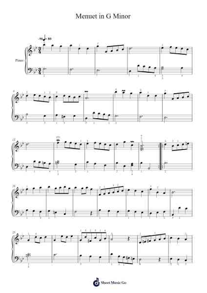 Menuet in G Minor, BWV Anh. 115 Sheet Music by Johann Sebastian Bach-Arr.Noahsweet