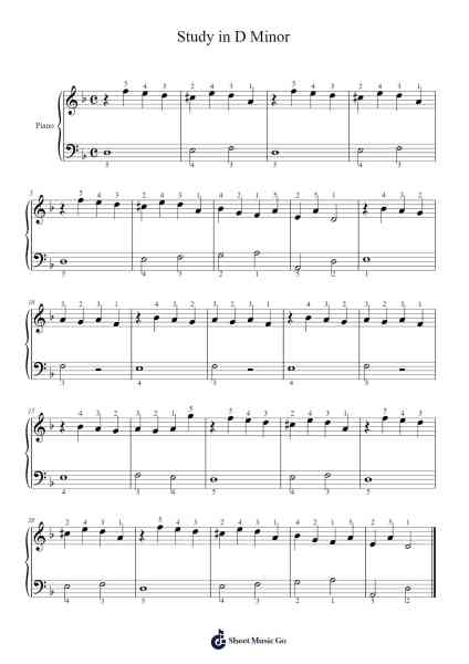 Study in D Minor Sheet Music by Cornelius Gurlitt-Arr.Rareade Zoelotte