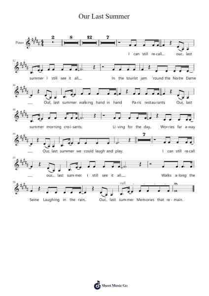 Our Last Summer Sheet Music by Emlard Gemcah-Arr.Charmie