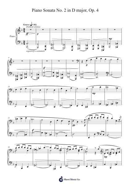 Piano Sonata No. 2 in D Major, Op. 4: III. Passacaglia: Grave Sheet Music by ONG Ping Din-Arr.Cusnow Noahlis