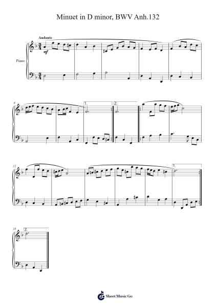 Minuet in D Minor, BWV Anh. 132 Sheet Music by Johann Sebastian Bach-Arr.Jeffsey