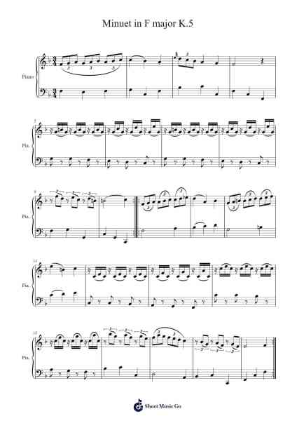 Minuet in F Major, K. 5 Sheet Music by Wolfgang Amadeus Mozart-Arr.Raemen