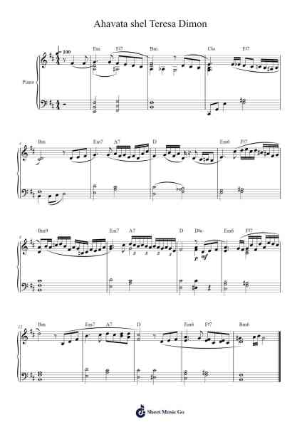 Ahavata shel Teresa Dimon Sheet Music by Gwendams-Arr.Bartblack Jobky
