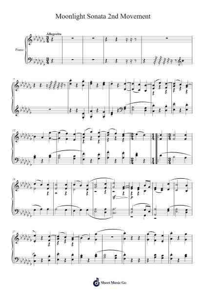 Moonlight Sonata 2nd Movement Sheet Music by Ludwig van Beethoven-Arr.Tateearl Grantbroad
