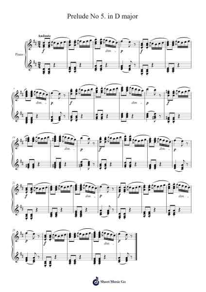 Prelude No 5. in D major Sheet Music by cardistcuber-Arr.Janecher Duh