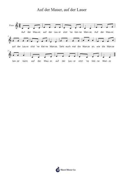 Auf der Mauer, auf der Lauer Sheet Music by Duttfie Danbriel-Arr.Wykim Browningsnow