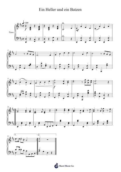 Ein Heller und ein Batzen Sheet Music by Albert von Schlippenbach-Arr.Bellper Cowcolm
