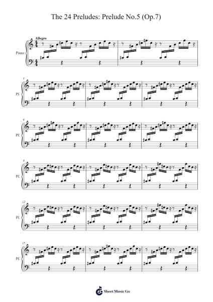 Prelude No. 5, Op. 7 Sheet Music by Movogt Sampwhit-Arr.Huttgie Bellcol