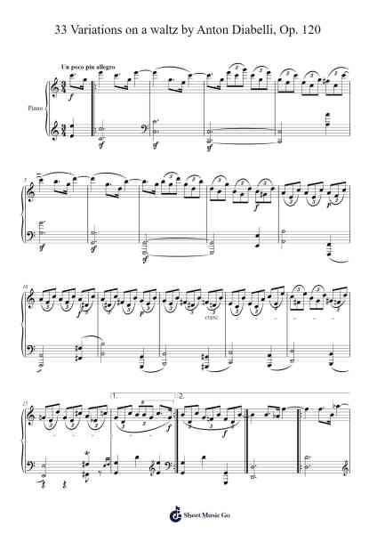 33 Variations on a Waltz by Anton Diabelli in C Major, Op. 120 Sheet Music by Ludwig van Beethoven-Arr.Cotnuel Windsia