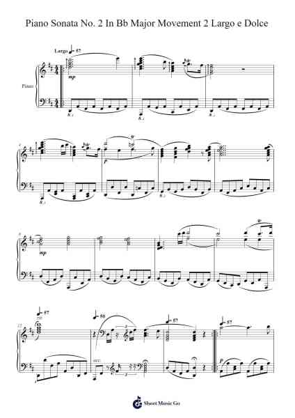 Piano Sonata No. 2 In Bb Major Movement 2 Largo e Dolce Sheet Music by O. Svensson-Arr.Oglet Kitcke