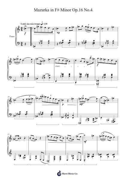 Mazurka in F# Minor, Op. 6, No. 4 Sheet Music by J. Demitri-Arr.Sywatt