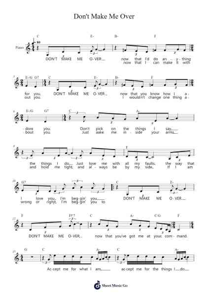 Don't Make Me Over Sheet Music by Burt Bacharach-Arr.Stilfey Fitznise