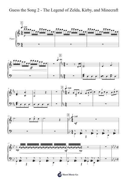 Guess the Song 2 - The Legend of Zelda, Kirby, and Minecraft(WIP) Sheet Music by Cashcob-Arr.Hilye