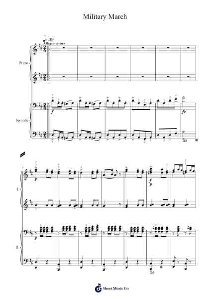 Military March in D Major, D. 733 No. 1 (Piano Duet) Sheet Music by Franz Schubert-Arr.Yvesmeg Todrey