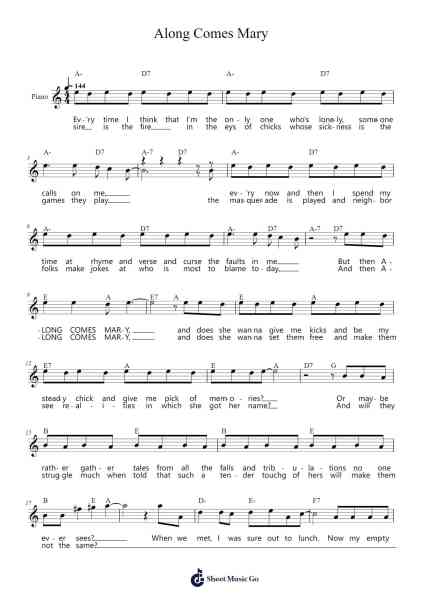 Along Comes Mary Sheet Music by The Association-Arr.Thompps