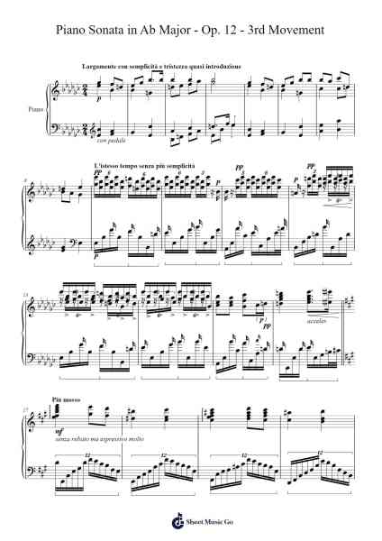 Piano Sonata in A♭ Major, Op. 12 - 3rd Movement: Lamentation (Largamente) in E♭ Minor Sheet Music by Joseph Xie-Arr.Urkuk Joneswat