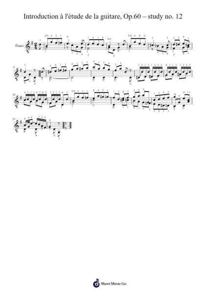 Introduction à l'étude de la guitare, Op. 60, Study No. 12 Sheet Music by Fernando Sor-Arr.Bardthea Faylotte