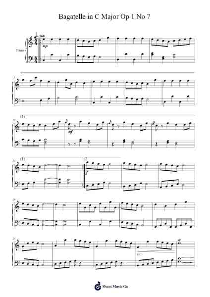 Bagatelle in C Major Op 1 No 7 Sheet Music by Phillamb Dawngold-Arr.Priestwylde Backcah