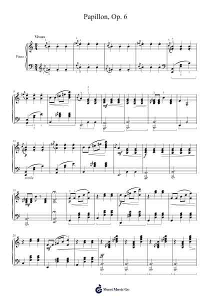 Papillon, Op. 6 Sheet Music by Dora Pejačević-Arr.Mollnie Sampham