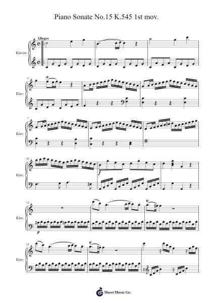 Piano Sonate No.15 K.545 1st mov. Sheet Music by W.A. Mozart-Arr.Kirkckle Clarkckle