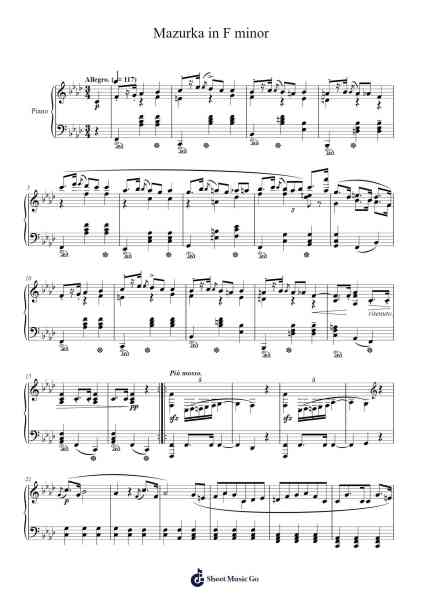 Mazurka in F Minor, Op. 16, No. 1 Sheet Music by J. Demitri-Arr.Xajah Joyment