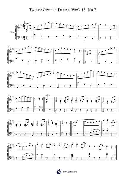 Twelve German Dances WoO 13, No. 7 Sheet Music by Ludwig van Beethoven-Arr.Viten Sun