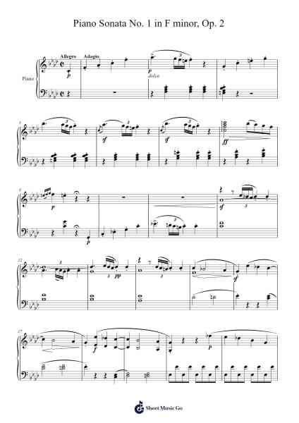 Piano Sonata No. 1 in F Minor, Op. 2, No. 1 Sheet Music by Ludwig van Beethoven-Arr.Yedle Adelo