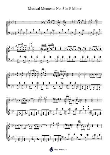 Schubert 6 Musical Momnets No. 3 in F Minor Sheet Music by Franz Schubert-Arr.Wrighttab